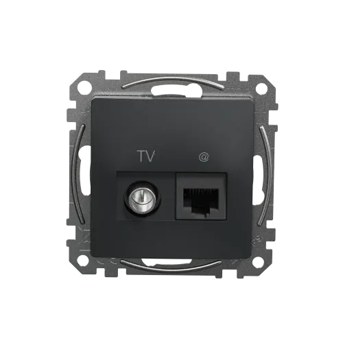 Розетка телевизионная и компьютерная TV+RJ45 кат. 6 UTP, черный, Sedna Design SDD114469T