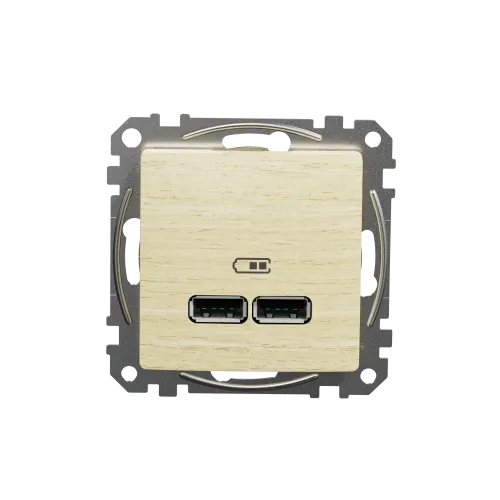 Розетка USB тип A+A, береза, Sedna Design SDD180401