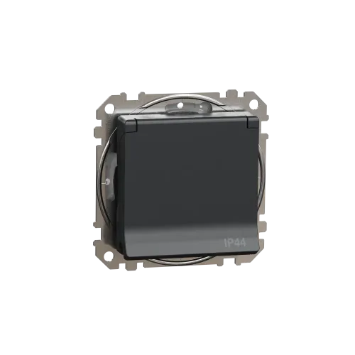 Розетка влагозащищенная IP44, черный, Sedna Design SDD214024