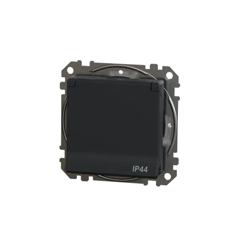 Розетка влагозащищенная IP44, черный, Sedna Design SDD214024