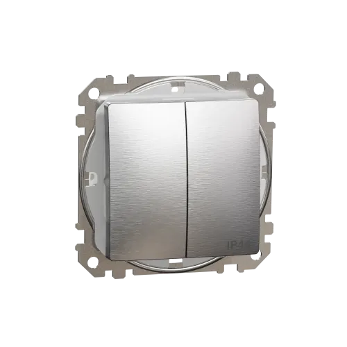 Выключатель IP44 2-клавишный, матовый алюминий, Sedna Design SDD270105