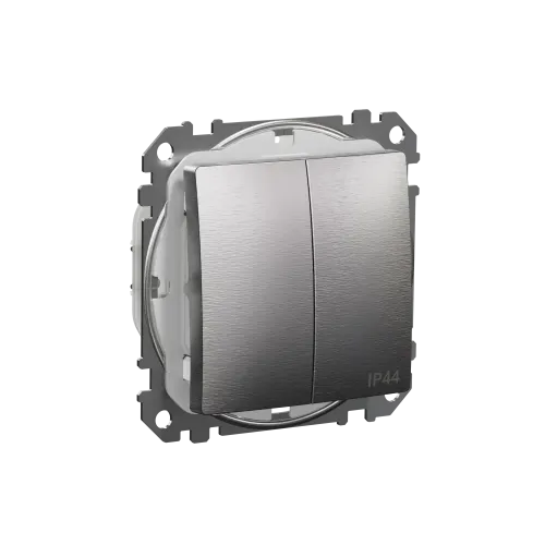 Выключатель IP44 2-клавишный, матовый алюминий, Sedna Design SDD270105