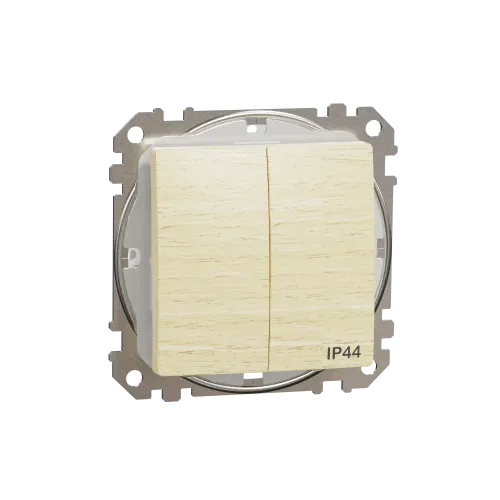 Выключатель 2-клавишный влагозащищенный IP44, береза, Sedna Design SDD280105