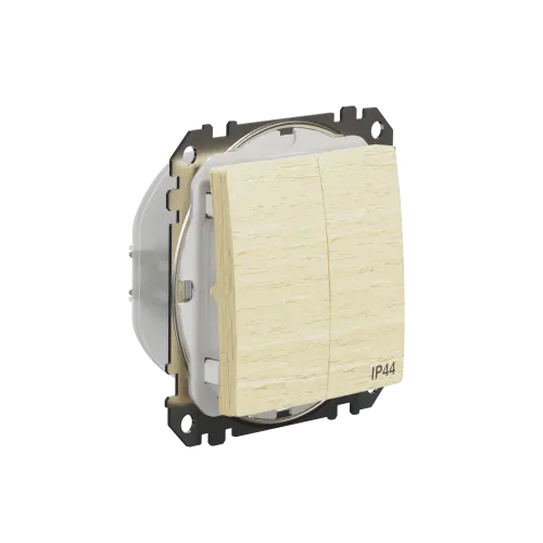 Выключатель 2-клавишный влагозащищенный IP44, береза, Sedna Design SDD280105