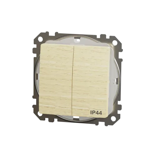Выключатель 2-клавишный влагозащищенный IP44, береза, Sedna Design SDD280105