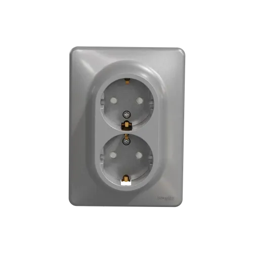 Розетка электрическая двойная, алюминий, Sedna Design SDD313221