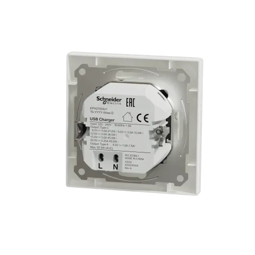 USB розетка тип А+С 3А 45Вт, белый, EPH2700421 Schneider Electric Asfora