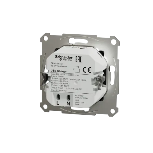 USB розетка тип А+С 3А 45Вт, антрацит, EPH2700471 Schneider Electric Asfora