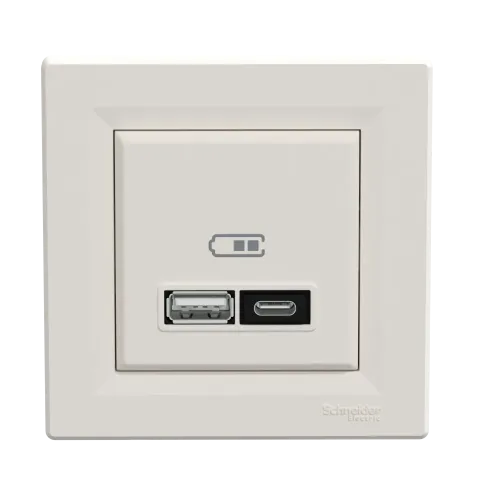 USB розетка тип А+С, 21 Вт, кремовий, EPH2700523 Schneider Electric Asfora