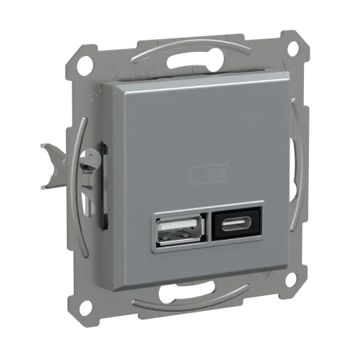 USB розетка тип А+С, 21 Вт, сталь, EPH2700562 Schneider Electric Asfora