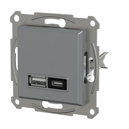 USB розетка тип А+С, 21 Вт, сталь, EPH2700562 Schneider Electric Asfora