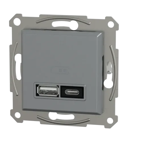 USB розетка тип А+С, 21 Вт, сталь, EPH2700562 Schneider Electric Asfora