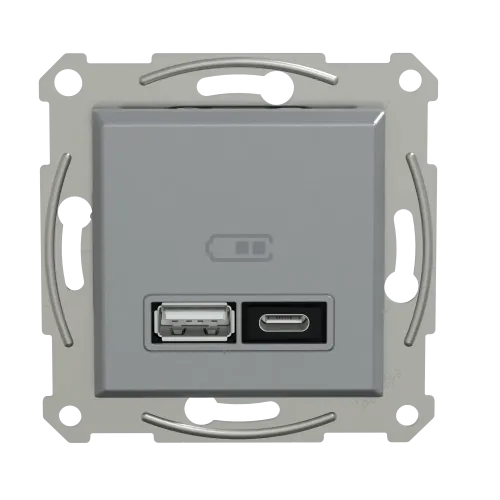 USB розетка тип А+С, 21 Вт, сталь, EPH2700562 Schneider Electric Asfora
