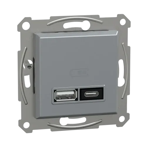 USB розетка тип А+С, 21 Вт, сталь, EPH2700562 Schneider Electric Asfora