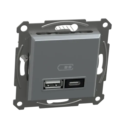 USB розетка тип А+С, 21 Вт, сталь, EPH2700562 Schneider Electric Asfora