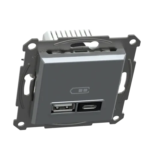 USB розетка тип А+С, 21 Вт, сталь, EPH2700562 Schneider Electric Asfora