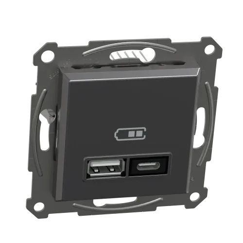 USB розетка тип А+С, 21 Вт, антрацит, EPH2700571 Schneider Electric Asfora