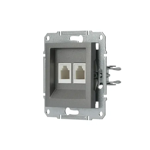 Розетка телефонная RJ-11 двойная, сталь, EPH4200162 Asfora Schneider