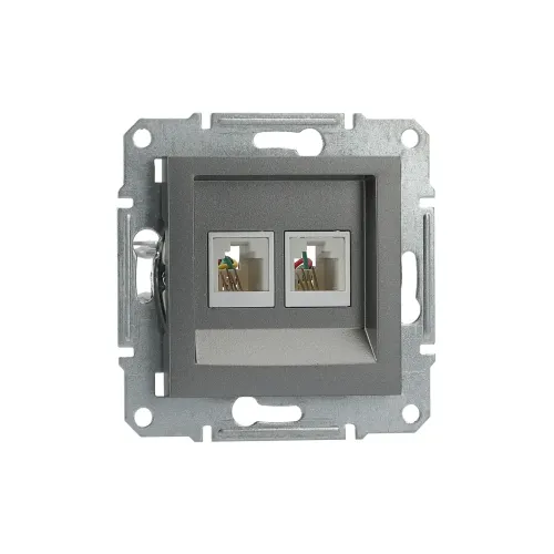 Розетка телефонная RJ-11 двойная, сталь, EPH4200162 Asfora Schneider