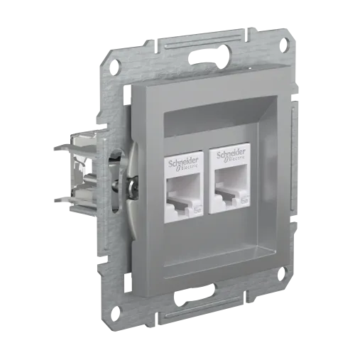 Розетка компьютерная RJ-45 двойная, алюминий, EPH4400161 Asfora Schneider