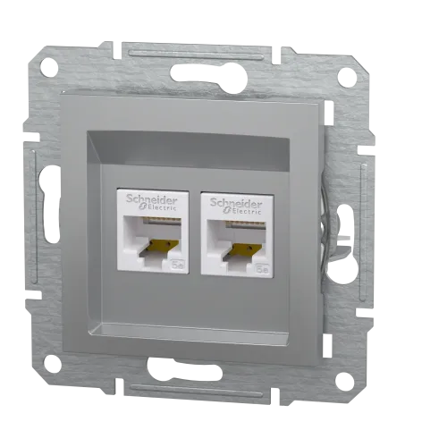 Розетка компьютерная RJ-45 двойная, алюминий, EPH4400161 Asfora Schneider