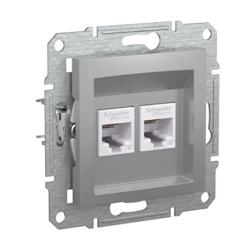 Розетка компьютерная RJ-45 кат. 6 двойная, алюминий, EPH4800161 Asfora Schneider