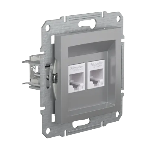 Розетка компьютерная RJ-45 кат. 6 двойная, алюминий, EPH4800161 Asfora Schneider