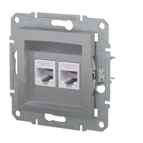 Розетка компьютерная RJ-45 кат. 6 двойная, алюминий, EPH4800161 Asfora Schneider