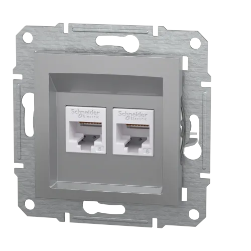 Розетка компьютерная RJ-45 кат. 6 двойная, алюминий, EPH4800161 Asfora Schneider