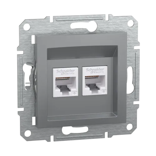 Розетка комп'ютерна RJ-45 кат. 6 подвійна, сталь, EPH4800162 Asfora Schneider