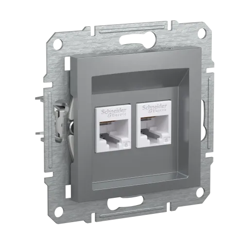 Розетка комп'ютерна RJ-45 кат. 6 подвійна, сталь, EPH4800162 Asfora Schneider