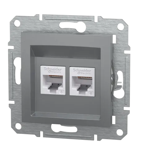 Розетка комп'ютерна RJ-45 кат. 6 подвійна, сталь, EPH4800162 Asfora Schneider