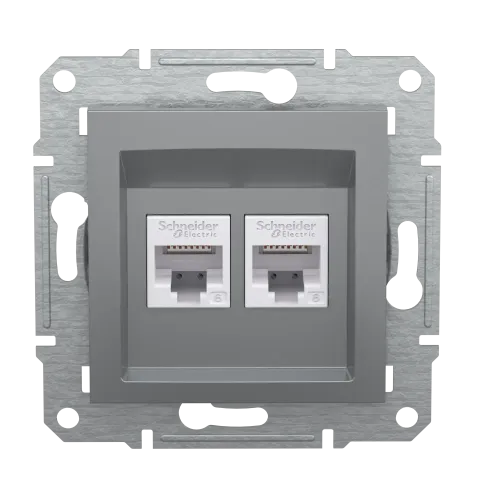 Розетка комп'ютерна RJ-45 кат. 6 подвійна, сталь, EPH4800162 Asfora Schneider
