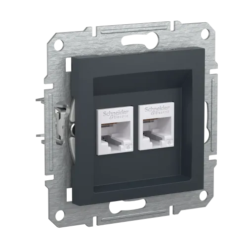 Розетка комп'ютерна RJ-45 кат. 6 подвійна, антрацит, EPH4800171 Asfora Schneider