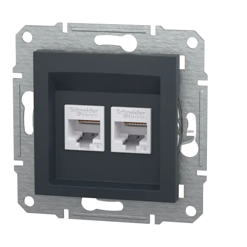 Розетка комп'ютерна RJ-45 кат. 6 подвійна, антрацит, EPH4800171 Asfora Schneider