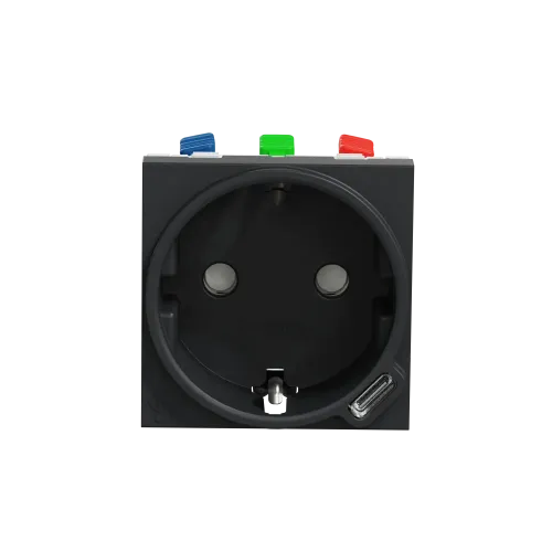 Розетка с USB тип С, 10,5 Вт, антрацит, 2 модуля, Unica New Schneider NU301754