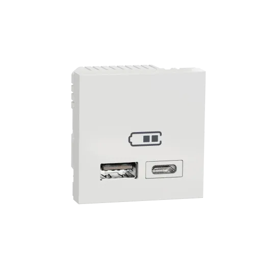 Розетка USB для зарядки, тип A + C , белый, 2 модуля, Unica New Schneider NU301818
