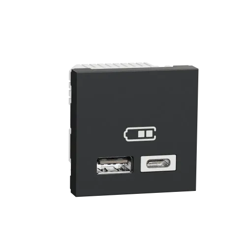Розетка USB для зарядки, тип A + C , антрацит, 2 модуля, Unica New Schneider NU301854