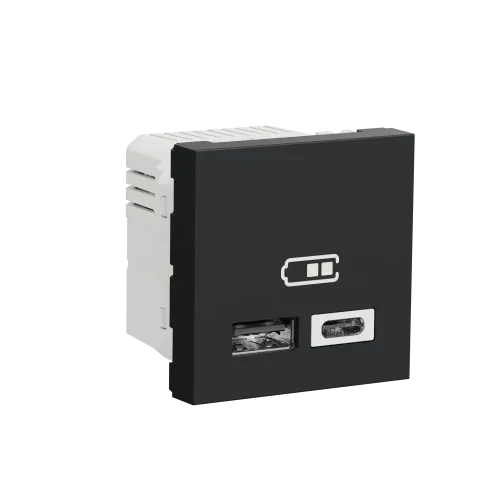 Розетка USB для зарядки, тип A + C , антрацит, 2 модуля, Unica New Schneider NU301854