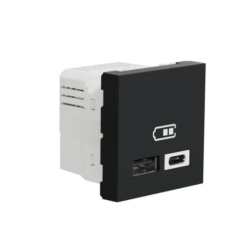 Розетка USB для зарядки, тип A + C , антрацит, 2 модуля, Unica New Schneider NU301854