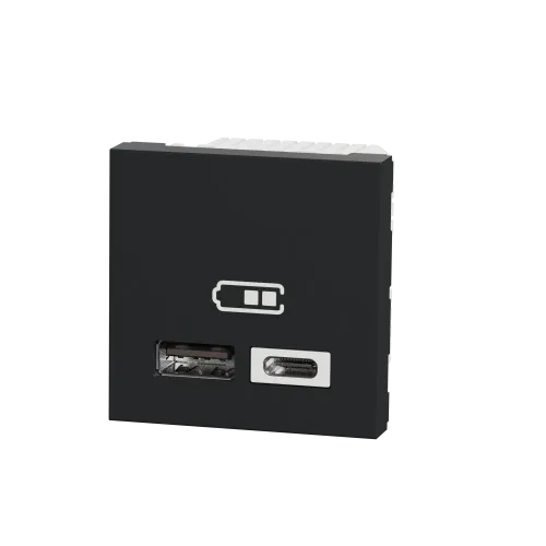 Розетка USB для зарядки, тип A + C , антрацит, 2 модуля, Unica New Schneider NU301854