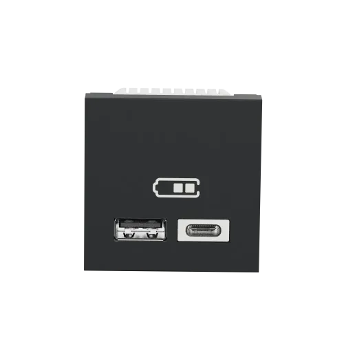 Розетка USB для зарядки, тип A + C , антрацит, 2 модуля, Unica New Schneider NU301854