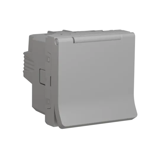 Розетка со шторками и крышкой, белый, 2 модуля, Unica New Schneider NU303718TA