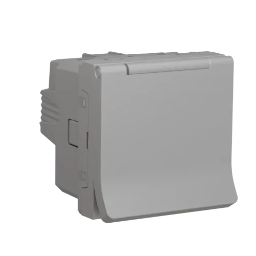 Розетка со шторками и крышкой, алюминий, 2 модуля, Unica New Schneider NU303730TA