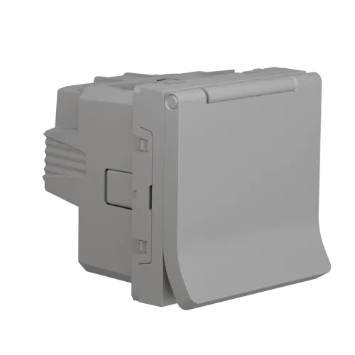 Розетка со шторками и крышкой, алюминий, 2 модуля, Unica New Schneider NU303730TA
