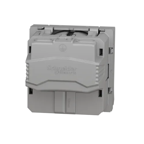 Розетка со шторками и крышкой, алюминий, 2 модуля, Unica New Schneider NU303730TA