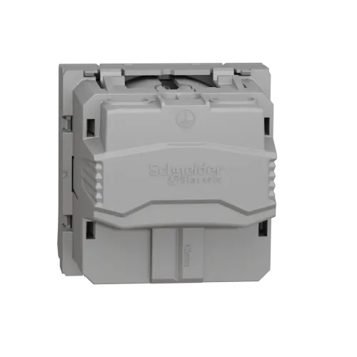 Розетка со шторками и крышкой, алюминий, 2 модуля, Unica New Schneider NU303730TA