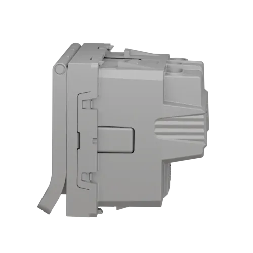 Розетка со шторками и крышкой, алюминий, 2 модуля, Unica New Schneider NU303730TA