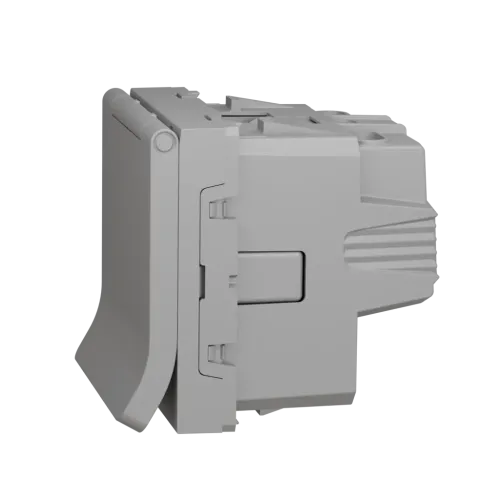 Розетка со шторками и крышкой, алюминий, 2 модуля, Unica New Schneider NU303730TA