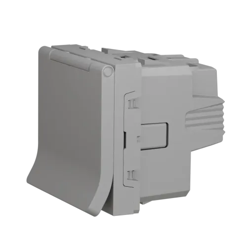 Розетка со шторками и крышкой, алюминий, 2 модуля, Unica New Schneider NU303730TA